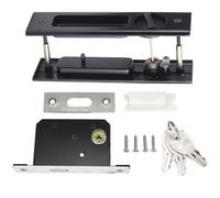 Zinc Alloy Sliding Door Lock Latch Handle Set, Bathroom Balcony Cabinet Door Lock, Smooth Resistant Sliding Door Pull with Keyed Cylinder for Wooden Doors 35 - (Classic black square single hook