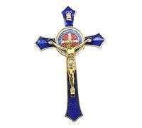 Zinc Alloy Wall Crucifix Cross Jesus Statue Figurine Home Decor Blue, 12x7 cm