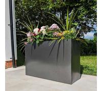Zinc Galvanised Long Tall Trough Planter | No Assembly Needed | Lightweight (Silver & Black, L80cm x W25cm x H60cm)