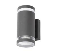 Zinc Lens 2 Light Outdoor Wall Light With Photocell Grey - Automatic Dusk To Dawn Exterior Wall Light - Modern Outdoor Lighting