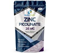 Zinc Picolinate 28mg | 365 Tablets | 1 Year Supply | One A Day | Max Absorption & Bioavailability | Immune Function, Fertility & Healthy Bones, Vision, Hair, Nails, Skin | Vegan UK Made | by NutriVolv