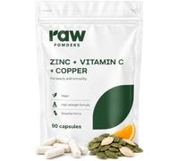 Zinc Supplement 25mg - Vitamin C and Zinc with Copper, 90 Vegan Capsules | Zinc Citrate, 80mg Vitamin C + 1mg Copper - Hair, Skin, Nails & Immune Support, 90-Day Supply, Raw Powders