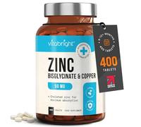 Zinc Supplements with Copper | 50mg | 400 Tablets | 6+ Months | VitaBright | Contributes to the maintenance of normal testosterone levels, fertility, reproduction & metabolism - for men and women
