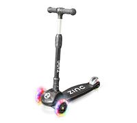 Zinc T-Motion Kids Scooter for Ages 3+ - Three Wheeled Folding Boys & Girls Scooter with LED Light Up Wheels, Adjustable Handlebar, Lean & Steer Controls, Rear Brake, Black