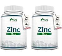 Zinc Tablets 40mg - 365 Vegan Tablets - 1 Year Supply - 1 a Day - Easy to Swallow Zink Gluconate - Supplement for Men & Women - Made in The UK - Nu U Nutrition (Pack of 2)