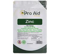 Zinc Tablets 50mg | Immune Function, Fertility, Healthy Bones, Vision, Hair, Nails and Skin | Easy to Swallow | Letterbox Friendly | One per Day |100 Pack by ProAid | Made in UK