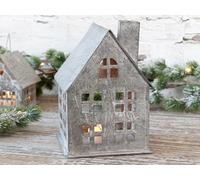 Zinc Tea Light House, 1x Christmas Candle House Lantern, Grey Metal House Candle Holder, Christmas Room Decoration, Metal T-Light House, Metal Candle Holder, Window Candle Lantern (Large)