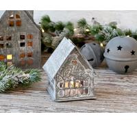 Zinc Tea Light House, Christmas Candle Lantern, Grey Metal Candle Holder, Room Decoration, T-Light House, Window Lantern (Small)