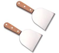 ZINC WEALD Grill Scraper for Griddle- 2pcs Stainless Steel Slant Grill Spatula Scraper Diner Flat Straight Blade with Riveted Wooden Handle for Teppanyaki, BBQ, Dough Pancake and Pizza