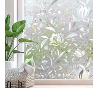 Zindoo 3D Window Film Privacy for Glass Windows, Tulip Flower, 44.5x200cm | Stained Glass Static Cling No Glue Anti-UV Rainbow Vinyl Sticker Decorative Covering Frosted Opaque for Home Kitchen