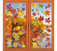 Zindoo 60Pcs Autumn Window Stickers Reusable, 6 Sheet Double Sided Autumn Maple Leaves Window Clings, Static Cling Autumn Decorations for Home Thanksgiving Fall Party Kids