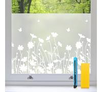 Zindoo Frosted Window Film Privacy Patterned, No-Glue Flowers Window Frosting Film, Decorative Opaque Window Privacy Film UV Blocking Static Cling for Bathroom Kitchen Office, 44.5x400cm