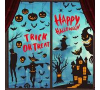 Zindoo Halloween Window Stickers Clings, 87pcs Halloween Window Decorations, 9Sheet Spider Bats Ghost Witch Pumpkin Halloween Stickers Reusable Window Decor for Home Party Halloween Decorations Indoor