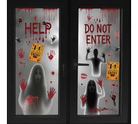 Zindoo Large Size Halloween Window Stickers Bloody Halloween Window Decorations Scary, Double Sided Halloween Window Clings Bloody Handprints Silhouette for Halloween Party Decorations Indoor