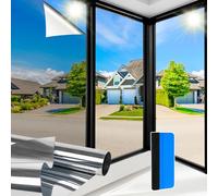 Zindoo One Way Clear Window Film Privacy, Heat Reflective Mirror Window Film for Glass Windows Daytime Anti Glare with Adhesive, UV Window Tint Film Sun Blocker for Home Office, Silver, 90x400cm
