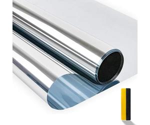 Zindoo One Way Mirror Window Film Silver Reflective Self Adhesive Sun Block Sticker Anti UV Heat Control Privacy Protection Glass Tint 40x200cm