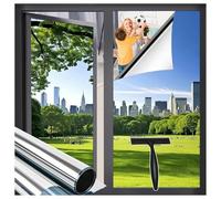 Zindoo One Way Window Film Privacy, Reflective Mirror Window Tint Film Clear for Glass Windows with Tools, Sun Blocker Anti Glare UV Window Film Self Adhesive for Home and Office, Silver, 40x200cm
