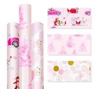 Zindoo Pink Christmas Wrapping Paper Roll, 3 Rolls 43cmx3m Pink Gift Wrap