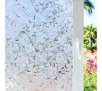 Zindoo Window Film Privacy Film for Glass Windows, Stained Glass Window Film Flower Pattern, Rainbow Effect Decorative Window Frosting Film Static Cling for Home Office 44.5x200cm