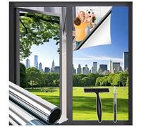 Zindoo Window Film Privacy One Way Clear, Reflective Window Film Anti Glare, Privacy Film for Glass Windows with Tools, UV Blocking Self Adhesive Window Tint Film Home Office Car, Silver, 105x400cm