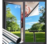 Zindoo Window Film Privacy One Way Clear, Reflective Window Film, Static Window Stickers For Glass Privacy Film Sun Blocker Mirror Tint Film for Home Office (105x400cm, Silver)