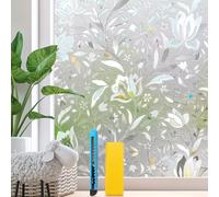 Zindoo Window Privacy Film Self Adhesive 59.5x120cm, 3D Tulip Flower Rainbow Stained Glass Window Film, Frosted Opaque No Glue Anti UV Decorative Stickers Window Covering Static Cling for Home Kitchen