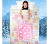 Zinello Design Cooling Blanket Girls - Summer Blanket FrostWeave Q-Max >0.4 Hearts Patchwork Design Throw Blanket Breathable Baby Kids Single (150x200cm (59x79in))