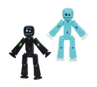 Zing StikBot Dual Pack - Solid Ice Blue and Solid Black Sparkle, Includes 2 StikBots - Collectible Action Figures and Accessories, Stop Motion Animation, Ages 4 and Up