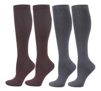 Zingso Compression Socks for Women Men, 2 Pairs 20-25mmHg Knee High Socks Compression Stockings for Sport, Athletic, Edema, Diabetic, Varicose Veins, Travel, Pregnancy, Nursing (S/M, Coffee Grey)