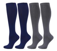 Zingso Compression Socks for Women Men, 2 Pairs 20-25mmHg Knee High Socks Compression Stockings for Sport, Athletic, Edema, Diabetic, Varicose Veins, Travel, Pregnancy, Nursing (S/M, Blue Grey)