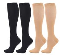 Zingso Compression Socks for Women Men, 2 Pairs 20-25mmHg Knee High Socks Compression Stockings for Sport, Athletic, Edema, Diabetic, Varicose Veins, Travel, Pregnancy, Nursing (S/M, Black Skin)