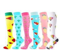 Zingso Compression Socks for Women Men, 6 Pairs Compression Stockings 20-25 mmHg Colorful Support Socks for Athletic, Varicose Veins, Running, Cycling, Nursing, Pregnancy