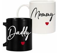 ZingSurp Mommy and Daddy Mug Set 11oz Coffee Cups for Parents Ceramic Gift for Baby Shower Christmas Mothers Day Valentines Fathers Day Anniversary
