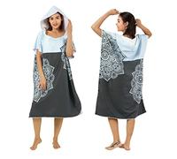 Zingtto Extra Large Hooded Surf Poncho Changing Robe with Hood. Beach Poncho for Women. Hooded Beach Towel for Adult Bath Swim Robe for Women Microfiber Wetsuit Blue Grey