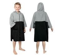 Zingtto Hooded Towels for Kids Zippered Surf Poncho Swim Robe for 6-13 Years, 3/4 Sleeve Big Kids Hooded Beach Towel Thick Changing Robe Girls Boys, Black Gray