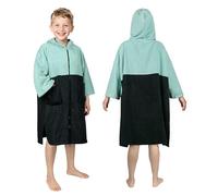 Zingtto Hooded Towels for Kids Zippered Surf Poncho Swim Robe for 6-13 Years, 3/4 Sleeve Big Kids Hooded Beach Towel Thick Changing Robe Girls Boys, Black Teal