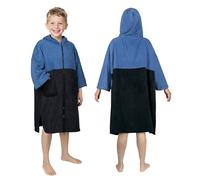Zingtto Hooded Towels for Kids Zippered Surf Poncho Swim Robe for 6-13 Years, 3/4 Sleeve Big Kids Hooded Beach Towel Thick Changing Robe Girls Boys, Black Blue