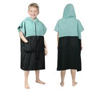 Zingtto Hooded Towels for Kids Zippered Surf Poncho Swim Robe for 6-13 Years, Big Kids Hooded Beach Towel Thick Changing Robe Girls Boys, Black Teal