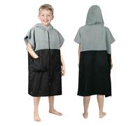 Zingtto Hooded Towels for Kids Zippered Surf Poncho Swim Robe for 6-13 Years, Big Kids Hooded Beach Towel Thick Changing Robe Girls Boys, Black Gray