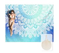 Zingtto Silky Soft 108"x84" Large Sand Free Beach Blanket Sand Proof Mat with Corner Pockets and Fashion Mesh Bag for Beach Party, Travel, Camping and Outdoor Music Festival, Boho Ombre Blue Mandala