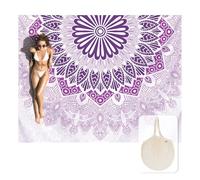 Zingtto Silky Soft 108"x84" Sand Proof Beach Blanket Sand Proof Mat with Corner Pockets and Fashion Mesh Bag for Beach Party, Travel, Camping and Outdoor Music Festival, Boho Lilac Mandala