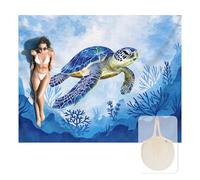 Zingtto Silky Soft 108"x84" Sand Proof Beach Blanket Sand Proof Mat with Corner Pockets and Fashion Mesh Bag for Beach Party, Travel, Camping and Outdoor Music Festival, Blue Turtle and Coral