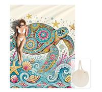 Zingtto Silky Soft 108"x84" Sand Proof Beach Blanket Sand Proof Mat with Corner Pockets and Fashion Mesh Bag for Beach Party, Travel, Camping and Outdoor Music Festival, Bohemian Floral Turtle