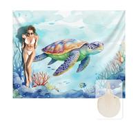 Zingtto Silky Soft 108"x84" Sand Proof Beach Blanket Sand Proof Mat with Corner Pockets and Fashion Mesh Bag for Beach Party, Travel, Camping and Outdoor Music Festival, Vibrant Turtle and Coral