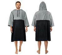 Zingtto Surf Poncho Changing Robe, 3/4 Sleeve Extra Large Thick Hoodie Towel Poncho for Men Women Beach Swimming, 43"x35", Black Gray