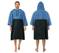 Zingtto Surf Poncho Changing Robe, 3/4 Sleeve Extra Large Thick Hoodie Towel Poncho for Men Women Beach Swimming, 43" x 35", Black Blue