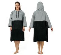 Zingtto Surf Poncho Changing Robe, 3/4 Sleeve Extra Large Thick Hoodie Towel Poncho for Men Women Beach Swimming, 39‘’x31‘’, Black Gray