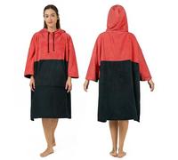 Zingtto Surf Poncho Changing Robe, 3/4 Sleeve Extra Large Thick Hoodie Towel Poncho for Men Women Beach Swimming, 39"x33", Black Coral Red