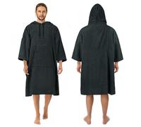 Zingtto Surf Poncho Changing Robe, 3/4 Sleeve Extra Large Thick Hoodie Towel Poncho for Men Women Beach Swimming, 43" x 35", Black