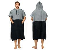Zingtto Surf Poncho Changing Robe Extra Large Thick Towel Poncho for Men Women with Hood Pocket for Beach Swimming, 47‘’x37‘’, Black Gray